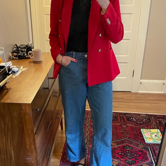 Zara Red Blazer, fully-lined with gold buttons - Picture 2 of 4